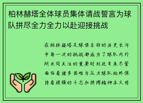 柏林赫塔全体球员集体请战誓言为球队拼尽全力全力以赴迎接挑战